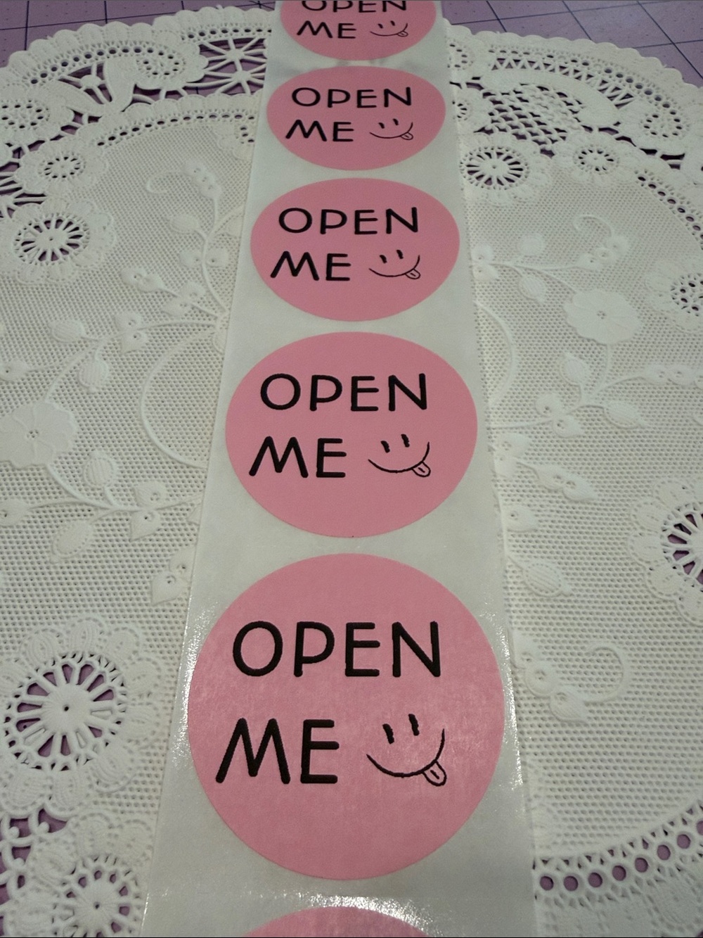 2” Pink "Open Me" Round Sticker Labels set of 100